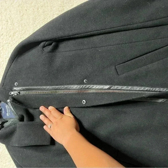 Madewell City Grid Coat Asymmetrical zipper Wool Blend Coat Size 00 BLACK - Picture 4 of 7